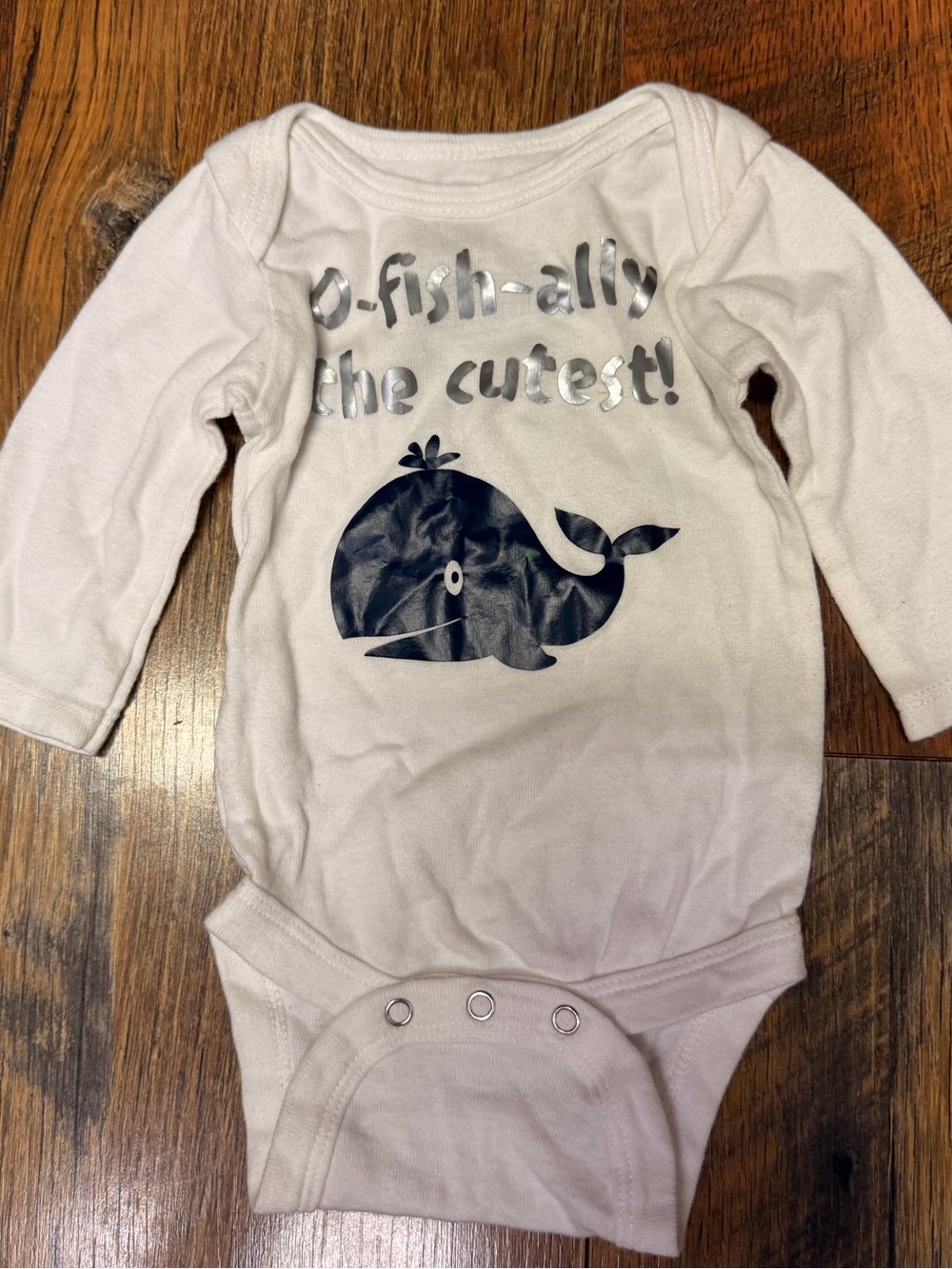wonder nation White Long-Sleeve One-Piece with Navy Whale and Silver Lettering